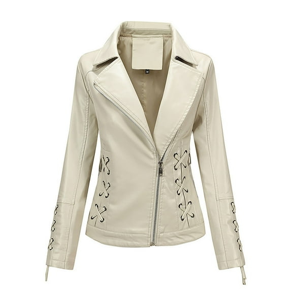 NARABB Women Leather Jacket Long Sleeve Winter Solid Color Thickened Plush Cotton Plush Collar Coat Cotton Jacket Warm Plush Coat