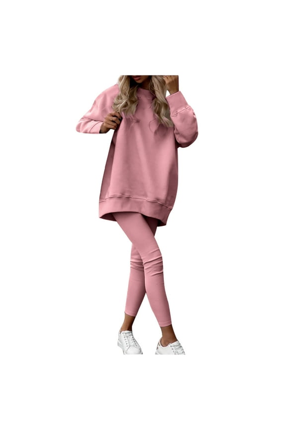Women Plus Size Long Sleeve Shirt Set And Winter Thickened Plush Pants Long Pants Sweater Suit Long Sleeved Hooded Suit