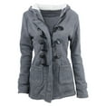 thumbnail image 1 of NARABB Women Warm Cotton Coat Color Horn Buttons Cardigan Long Sleeve Pocket Hooded Overcoat, 1 of 7
