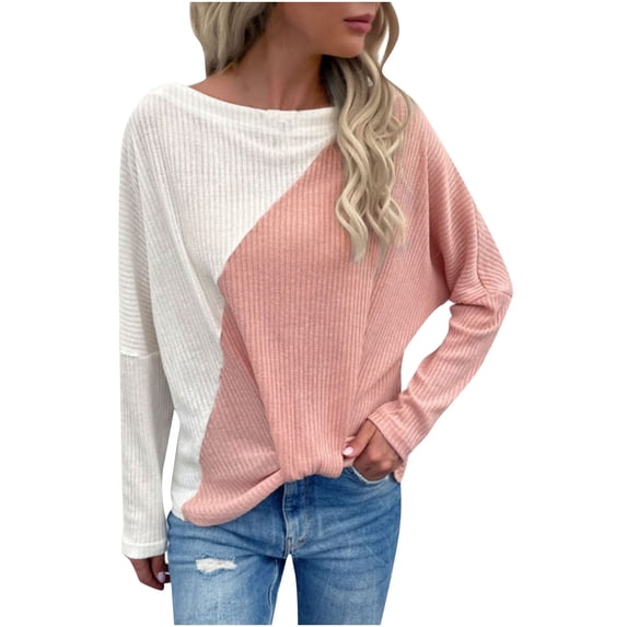 NARABB Women's Fall Sweater Round Neck Lightweight Pullover Long Sleeve Colorblock Knit Sweater Top