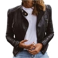 thumbnail image 1 of NARABB Women's LeatherJacket Cool Faux Leather Jacket Long Sleeve Zipper Fitted Coat Fall Short Jacket Black XXL, 1 of 4