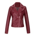 thumbnail image 1 of NARABB Women's LeatherJacket Leather Long Sleeved Metal Lapel Jacket Wine M, 1 of 7