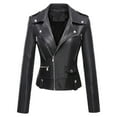 thumbnail image 1 of NARABB Women's LeatherJacket Leather Long Sleeved Short Lapel Jacket Black XL, 1 of 4