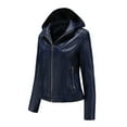 thumbnail image 1 of NARABB Women's LeatherJacket Womens Warm Long Sleeve Jacket Slim Winter Parkas Faux Leather Hoodless Dark Blue XL, 1 of 9