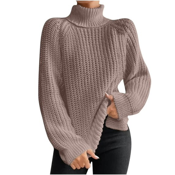NARABB Women's Pullover Long Sleeve Knit Sweater Pullove Turtleneck-Neck Sweater Tops Khaki-M