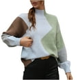 thumbnail image 1 of NARABB Women's Pullover Long Sleeve Knit Sweater Round Neck Color Matching Loose Tops Blouse Knitted Sweater Green-XL, 1 of 6