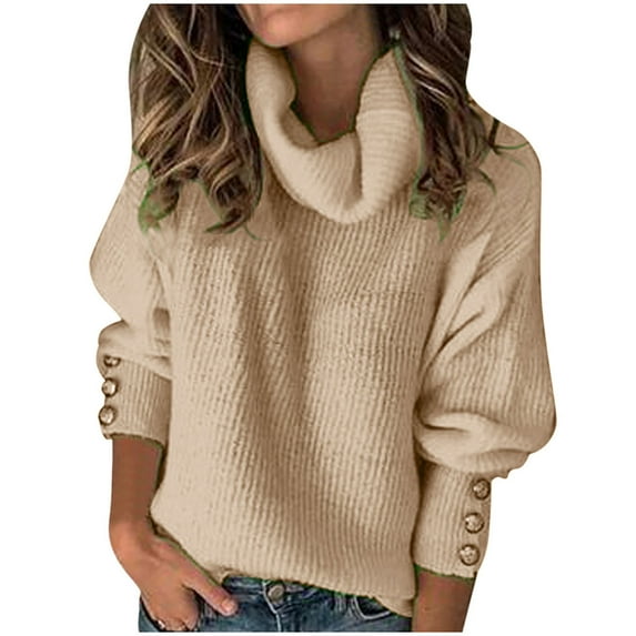 NARABB Women's Pullover Long Sleeve Knit Sweater Winter Turtleneck Pullover Blouse Knitting Solid Tops Sweaters Khaki-XL