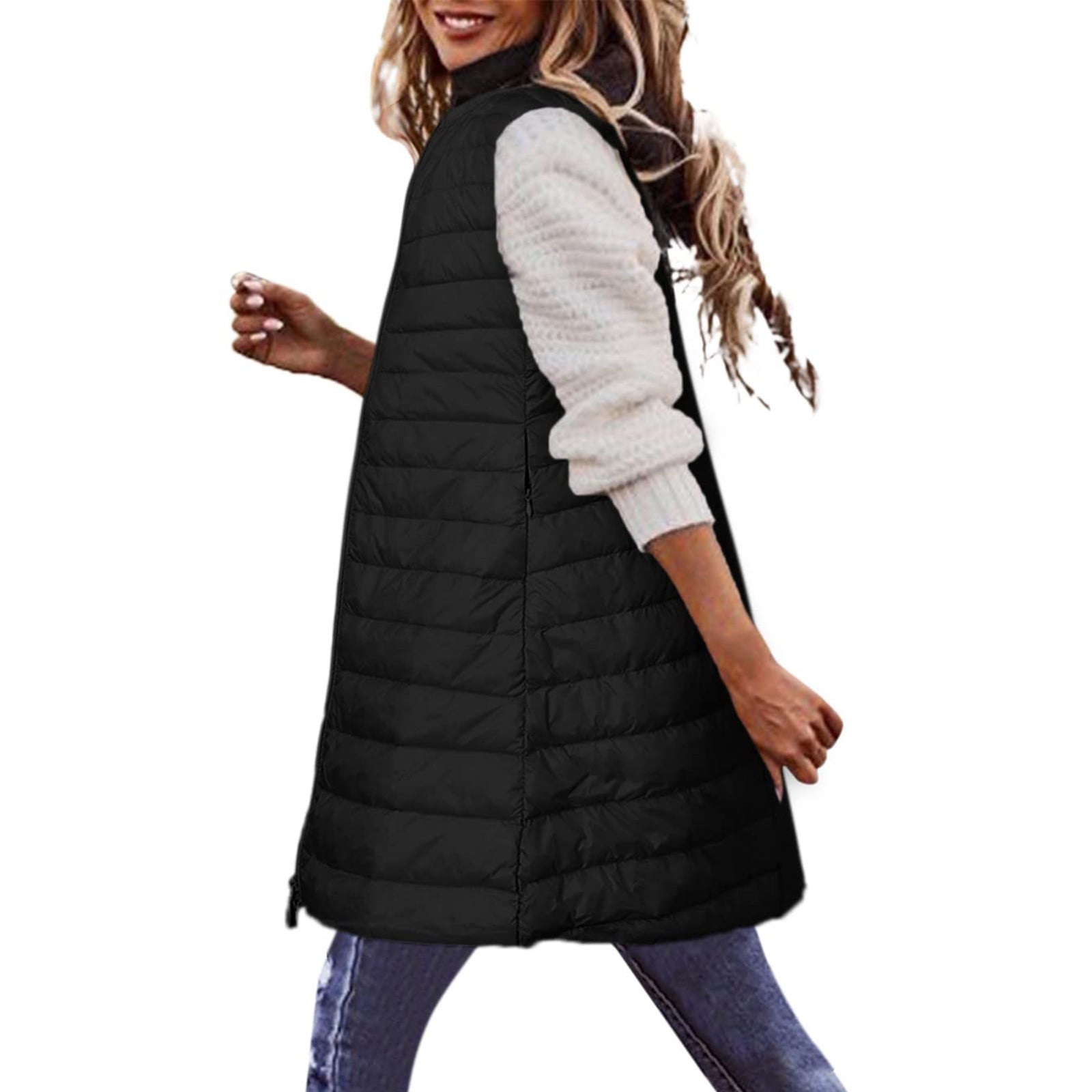 NARABB Women's Sleeveless Vest Jacket Warm Pocket Vest Coat Long Jacket