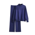 thumbnail image 1 of NARABB Women's Sweater Set Knitted Pullover Loose Solid Color Long Sleeved High Neck Knit Sweater Wide Leg Pants Sweater Loose Fiting Suit, 1 of 9