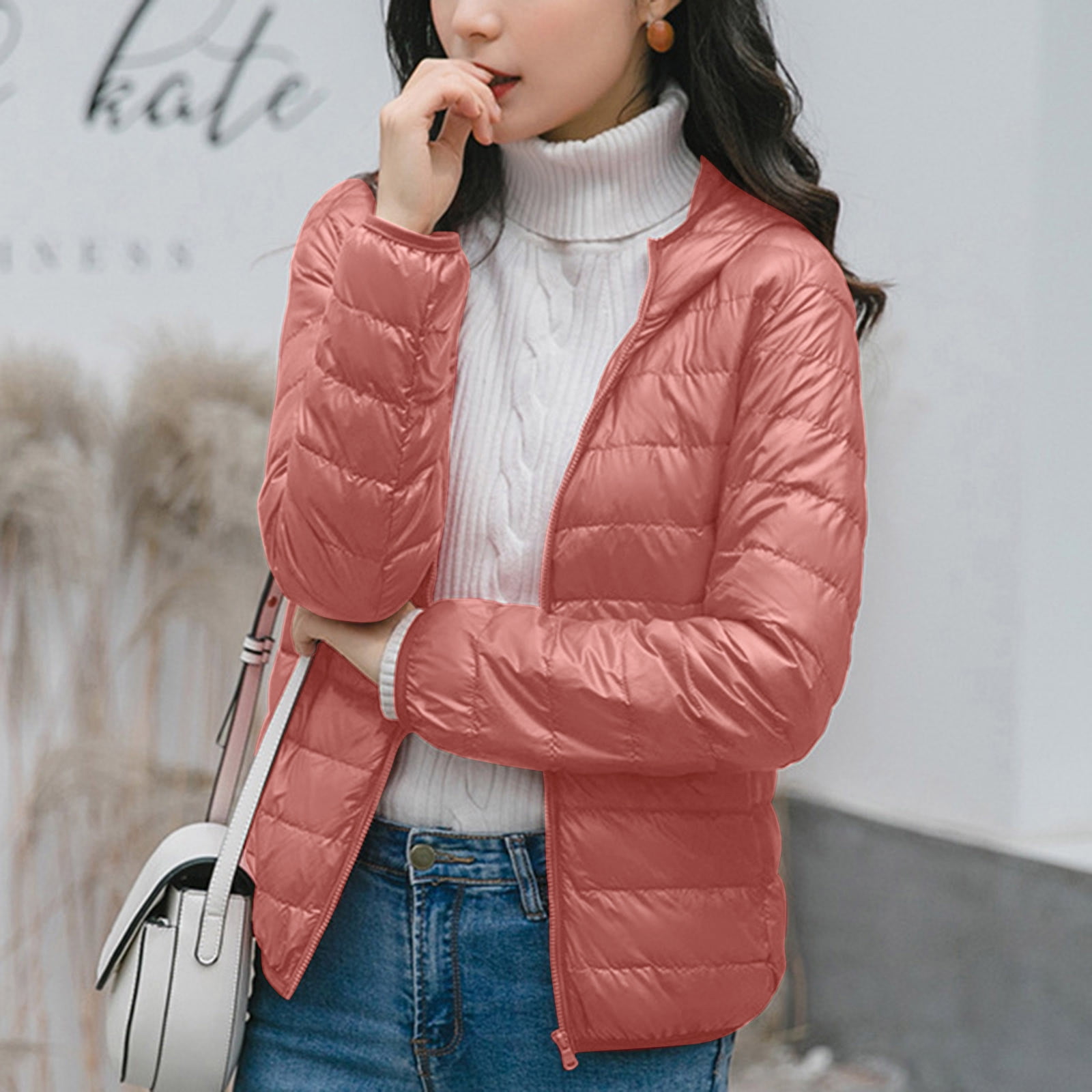 NARABB Women's Warm Puffer Jacket Puffer Jacket Long Sleeve Hooded Zip Up Quilted Lightweight