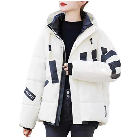 NARABB Women's Warm Puffer Jacket Zipper Coat Long Jacket Winter Long Sleeve Long Down Cotton White M