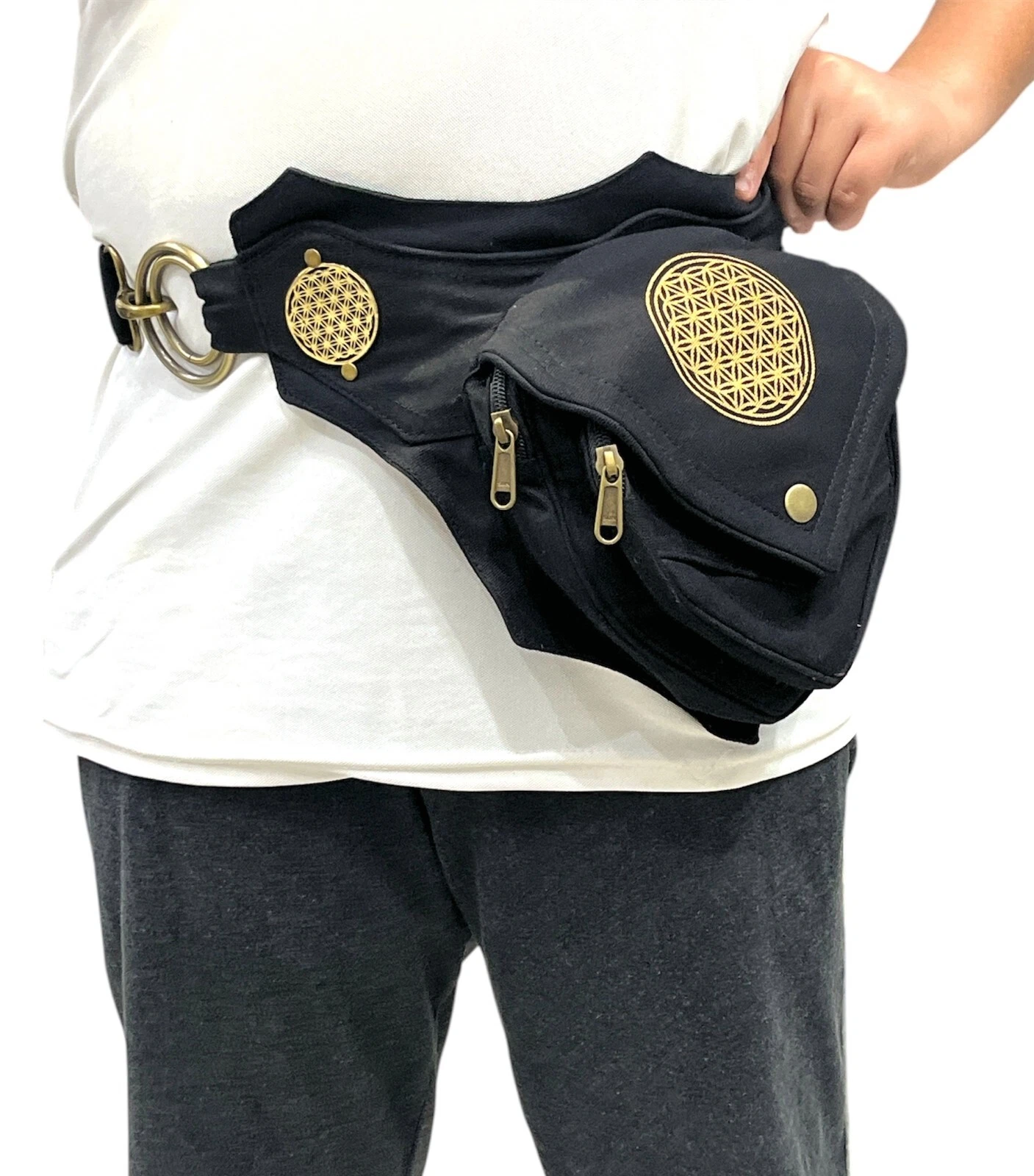 Narayani Crafts Unisex Fanny Pack Utility Waist Bag Cotton Canvas Hip Belt with Pouch Pockets