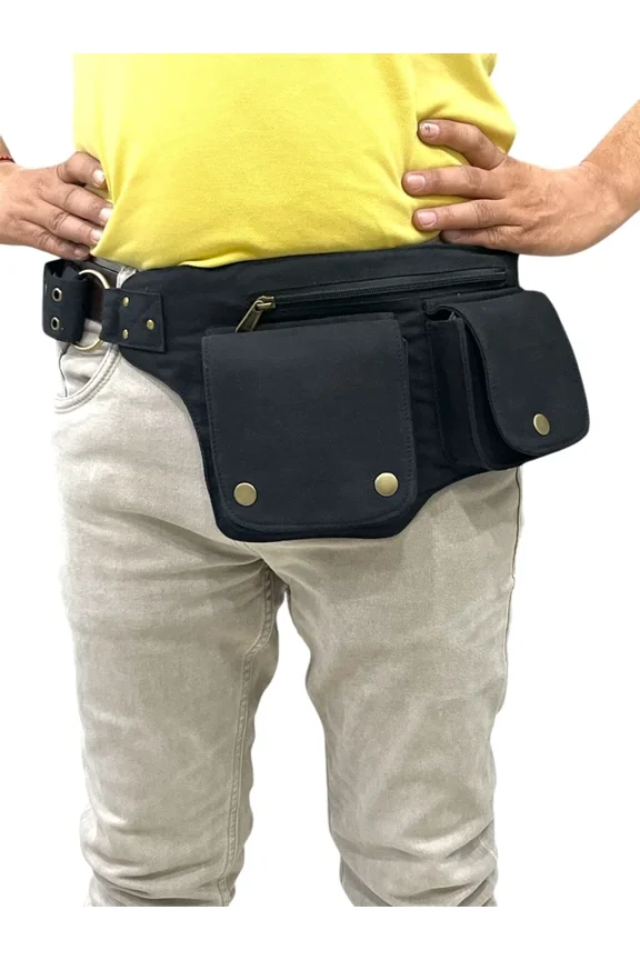 Unisex Fanny Pack Utility Waist Bag Cotton Canvas Hip Belt with Pouch Pockets