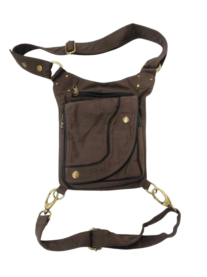 Narayani Crafts Unisex Fanny Pack Utility Waist Bag Cotton Canvas Brown Multicolor 1 Piece