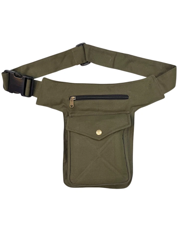 Narayani Crafts Unisex Fanny Pack Utility Waist Bag Cotton Canvas Hip Belt with Pouch Pockets