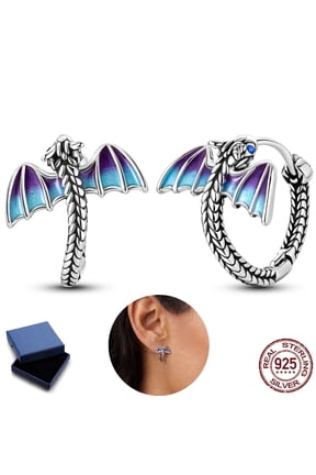 Original 925 Sterling Silver Enamel Dragon Hoop Earrings Sparkling Blue AAA CZ for Women Jewelry Gift with Box