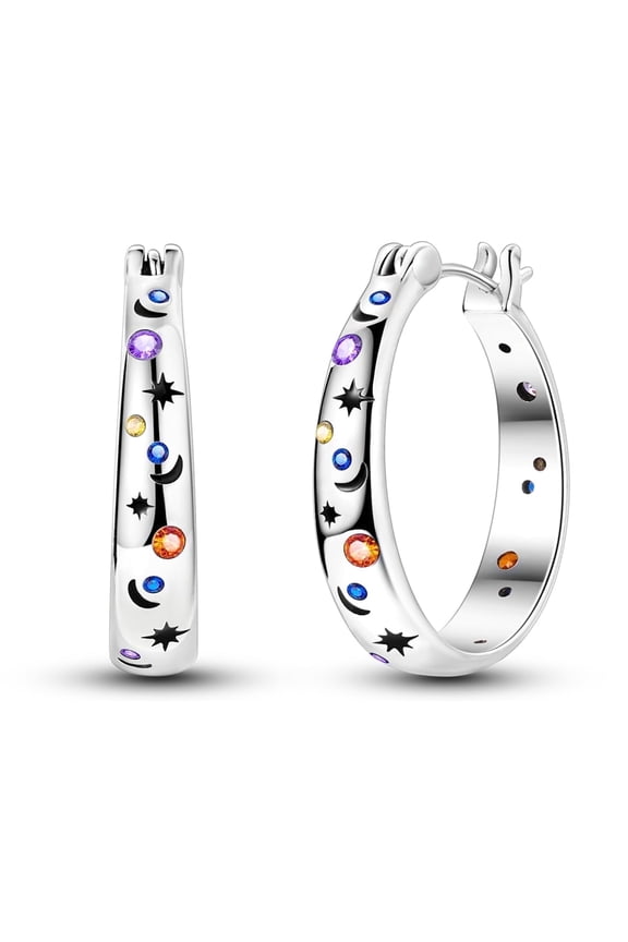 925 Sterling Silver Brilliant Starry Sky Hoop Earrings 5A Zircon for Women Jewelry Making