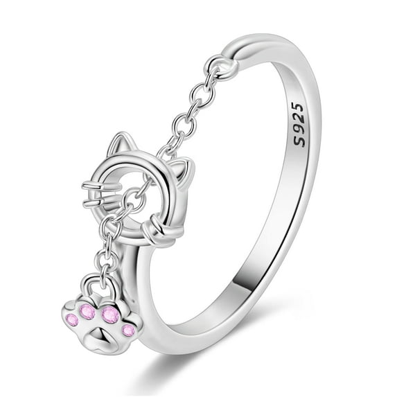 NARMO 925 Sterling Silver Finger Open Size Ring 5A Zircon Cute Cat Paw for Women Jewelry Gift