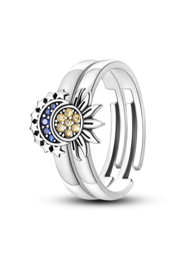 925 Sterling Silver Finger Open Size Ring 5A Zircon Sun Moon Love Heart for Women Jewelry Gift