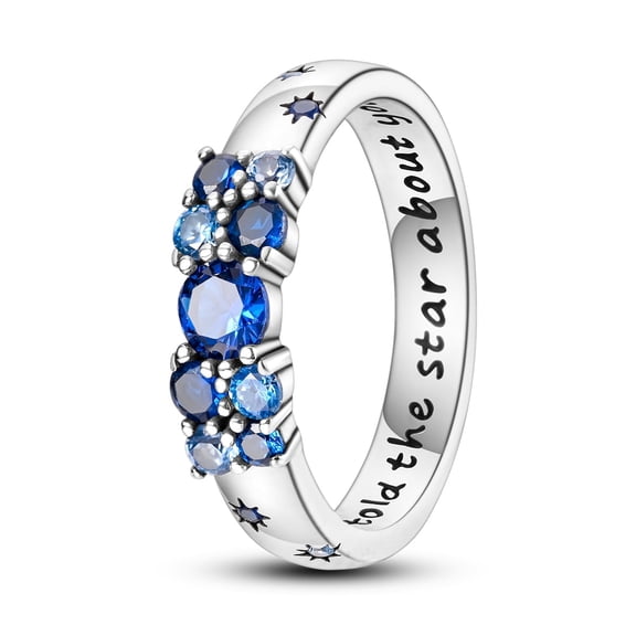 NARMO 925 Sterling Silver Hollow Finger Ring Blue AAA CZ Stars Story for Women Jewelry Gift