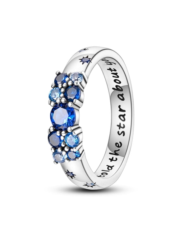 925 Sterling Silver Hollow Finger Ring Blue AAA CZ Stars Story for Women Jewelry Gift