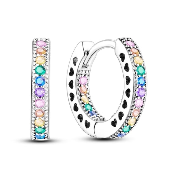NARMO 925 Sterling Silver Round Colorful 5A Zircon Hoop Earrings 5A Zircon for Women Jewelry Making