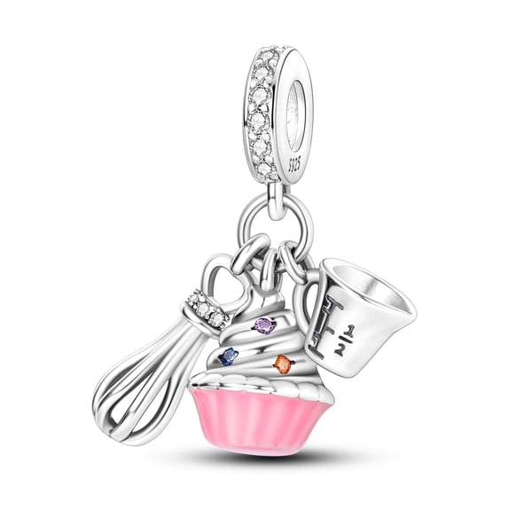 NARMO 925 Sterling Silver Cake Baking Dangle Charm, Sparkling 5A Zircon DIY Fit European Bracelet Women's Jewelry Gift for Her