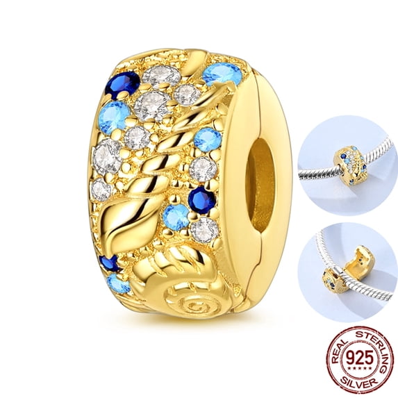 NARMO European 925 Sterling Silver DIY Charm Cubic Zirconia Golden Plated Marine Animals Clip fit Bracelet for Women Jewelry Gift Making
