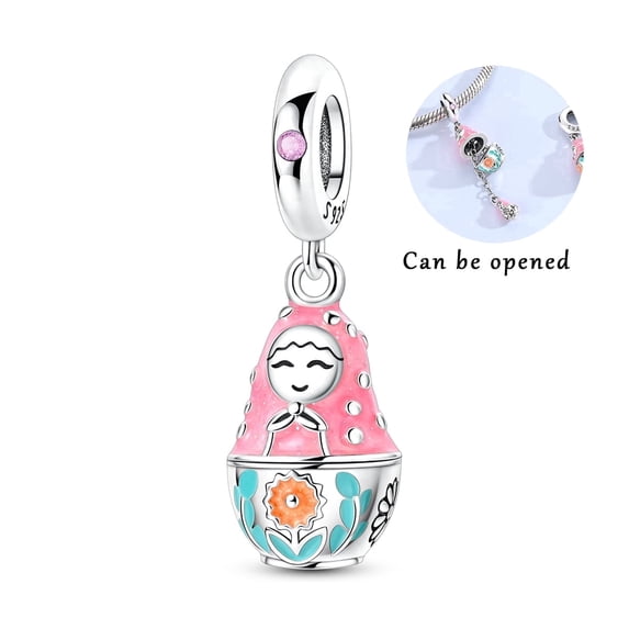 NARMO European 925 Sterling Silver DIY Charm Colorful Russian Doll fit Bracelet for Women Jewelry Gift Making