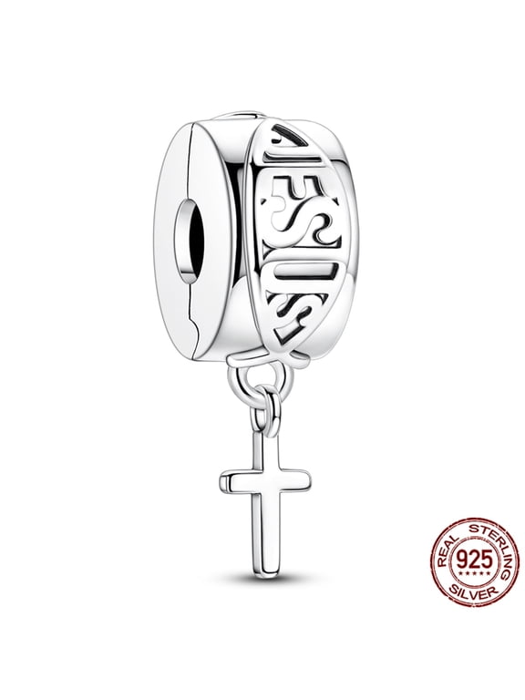 European 925 Sterling Silver Jesus Cross Clip Charm – DIY Fit Bracelet, Women's Jewelry Gift for Her