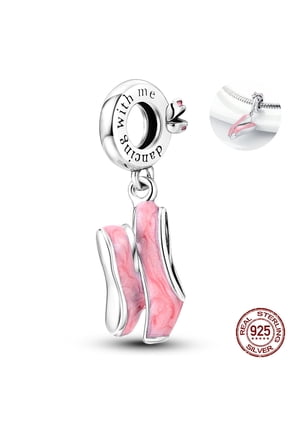925 Sterling Silver Pink Enamel Ballet Shoes Charm Dancing With Me Dangle Bead Fit European Bracelet Jewelry Gift for Her
