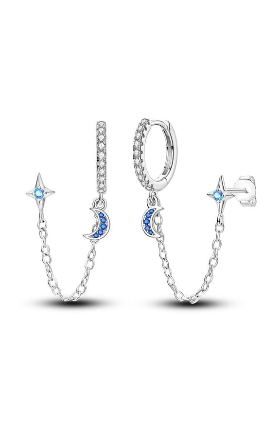 Original 925 Sterling Silver Double Layer of Stars and Moon Hoop Earrings 5A Zircon for Women Jewelry Making