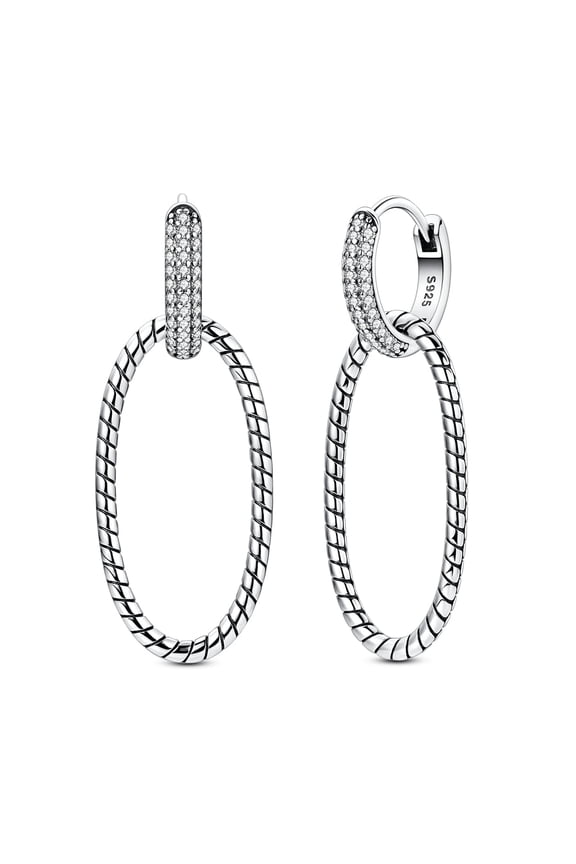 Original 925 Sterling Silver Elliptical Double Ring Hoop Earrings 5A Zircon for Women Jewelry Making