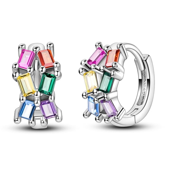 NARMO Original 925 Sterling Silver Hoop Earrings AAA CZ Colorful T-shaped for Women Jewelry Gift