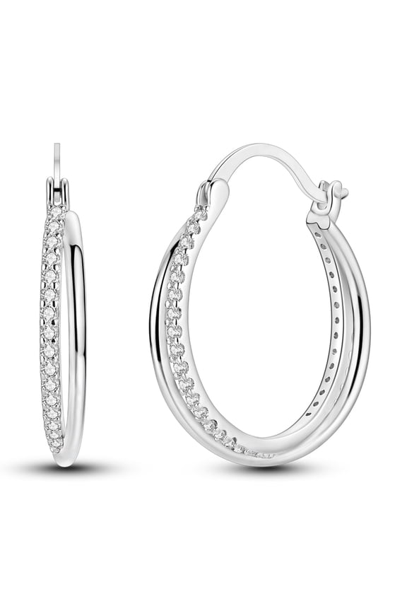 Original 925 Sterling Silver Hoop Earrings AAA CZ Double-ring Interlocking for Women Jewelry Gift
