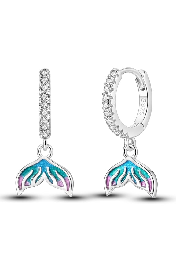 Original 925 Sterling Silver Hoop Earrings Sparkling Ocean Tail 5A Zircon for Women Jewelry