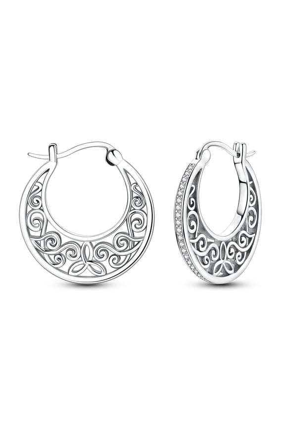 Original 925 Sterling Silver Shining retro patterns Hoop Earrings 5A Zircon for Women Jewelry Making