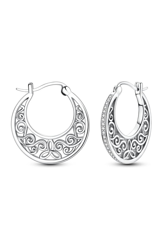 Original 925 Sterling Silver Shining retro patterns Hoop Earrings 5A Zircon for Women Jewelry Making