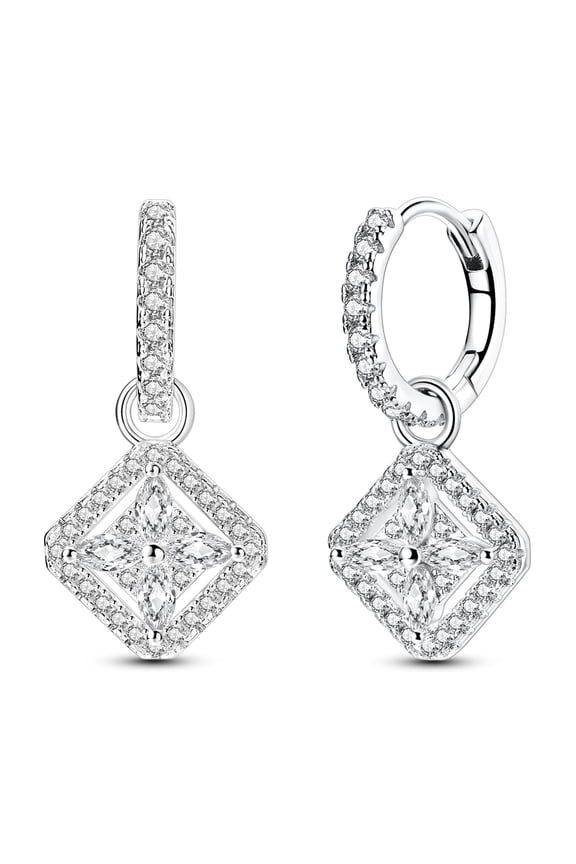 Original 925 Sterling Silver Sparkling Square Hoop Earrings 5A Zircon for Women Jewelry Making