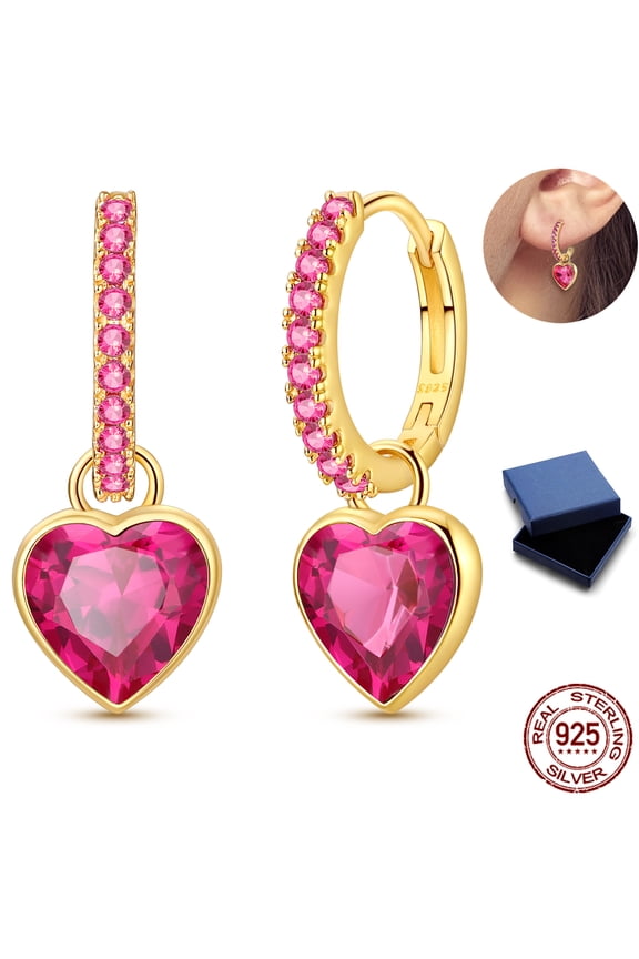 Original 925 Sterling Silver Rose Heart Hoop Earrings Sparkling Pave 5A Zircon for Women Jewelry Gift with Box