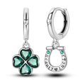 thumbnail image 1 of NARMO Original Horseshoe Clover 925 Sterling Silver Hoop Earrings Green AAA CZ for Women Jewelry Birthday Gift, 1 of 3