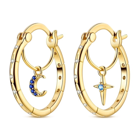 NARMO Original Stars Moon 925 Sterling Silver Hoop Earrings Blue AAA CZ for Women Jewelry Birthday Gift