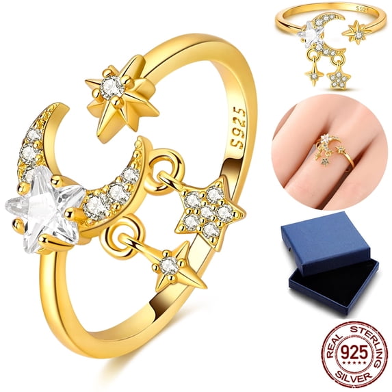 NARMO Silver Stackable Open Band Ring AAA CZ Star Moon Tassel Jewelry Gift for Her