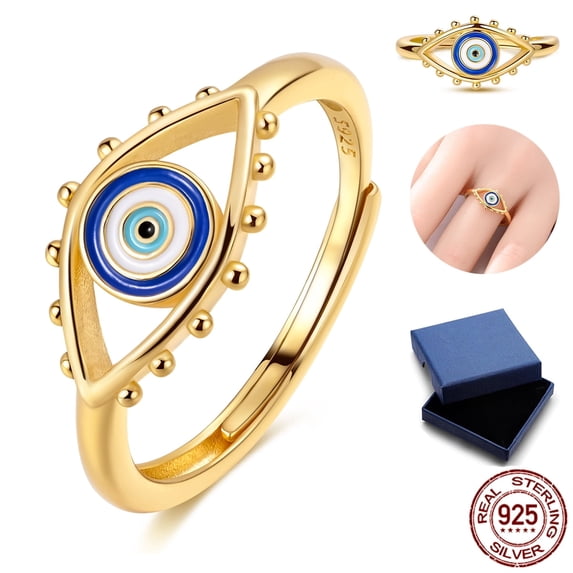 NARMO Silver Stackable Open Band Ring Enamel Evil Eye Lucky for Women Jewelry Gift