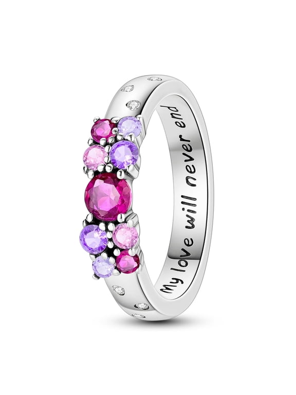 Sparkling 925 Sterling Silver Finger Ring Pink Cubic Zirconia Infinite Love for Women Jewelry Gift
