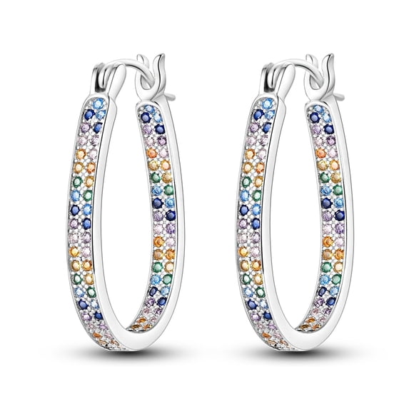 NARMO Sparkling Colorful AAA CZ Water Droplets 925 Sterling Silver Hoop Earrings for Women Jewelry