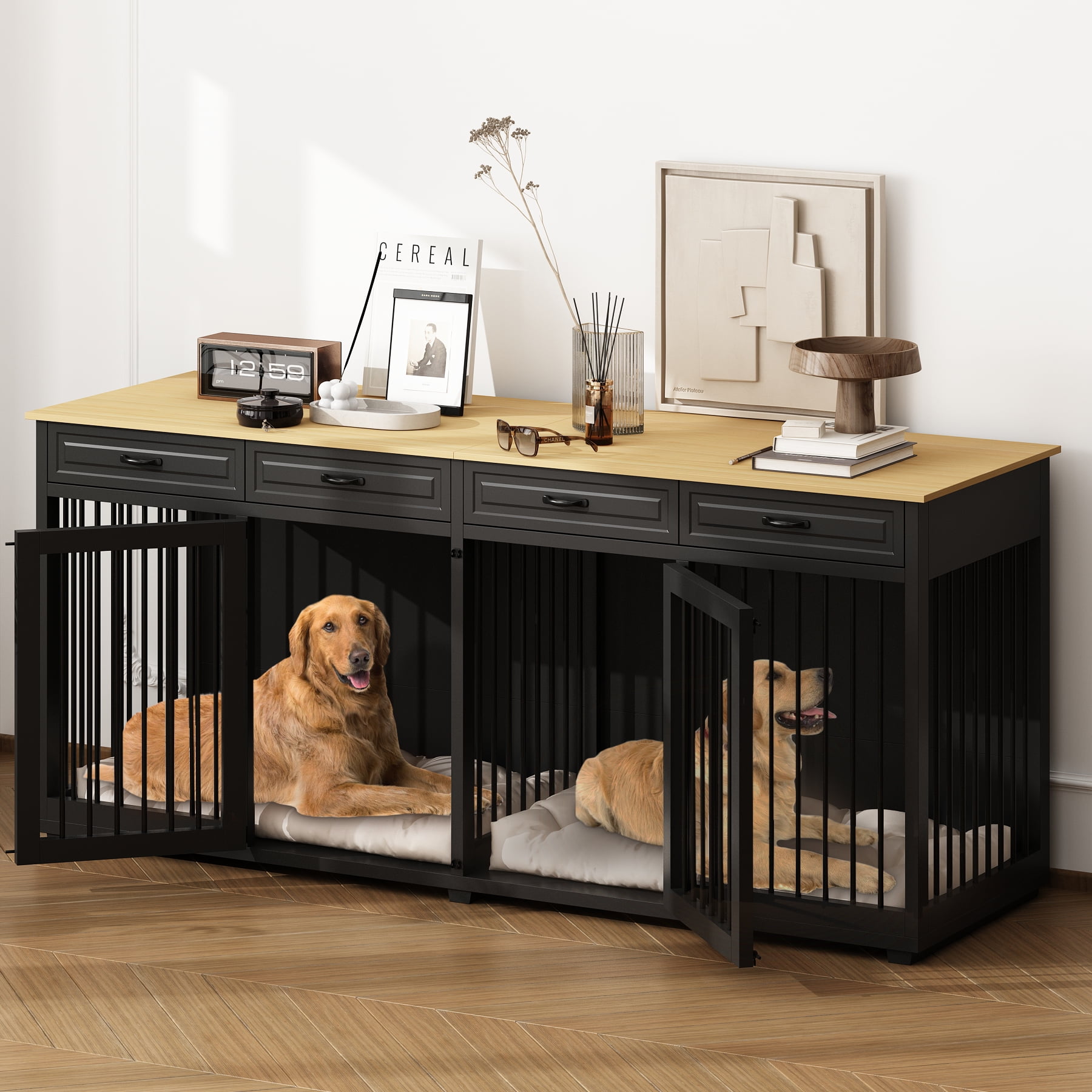 Desk with dog kennel sale