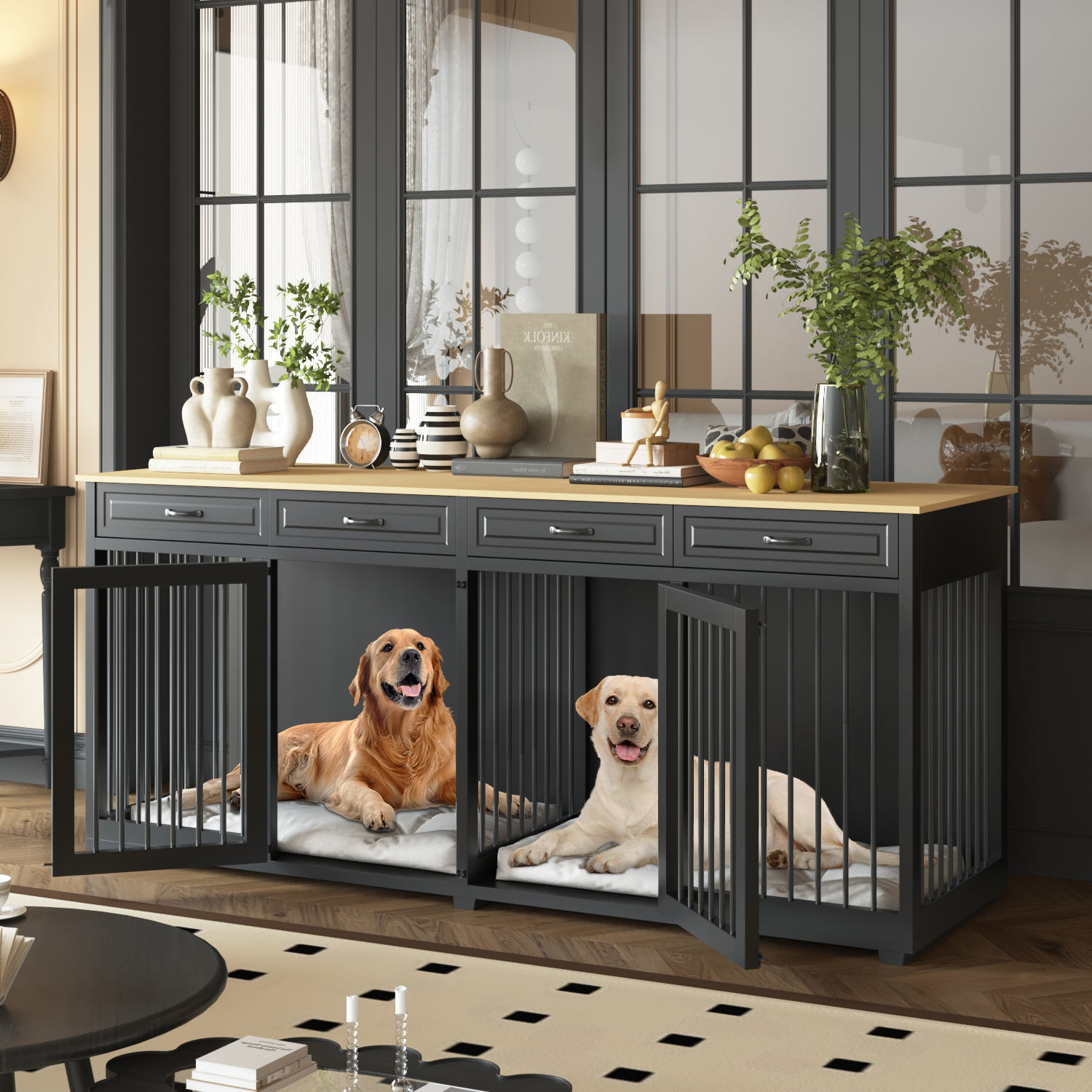 large-dog-crate-furniture-indoor-wooden-dog-kennel-with-drawers-storage