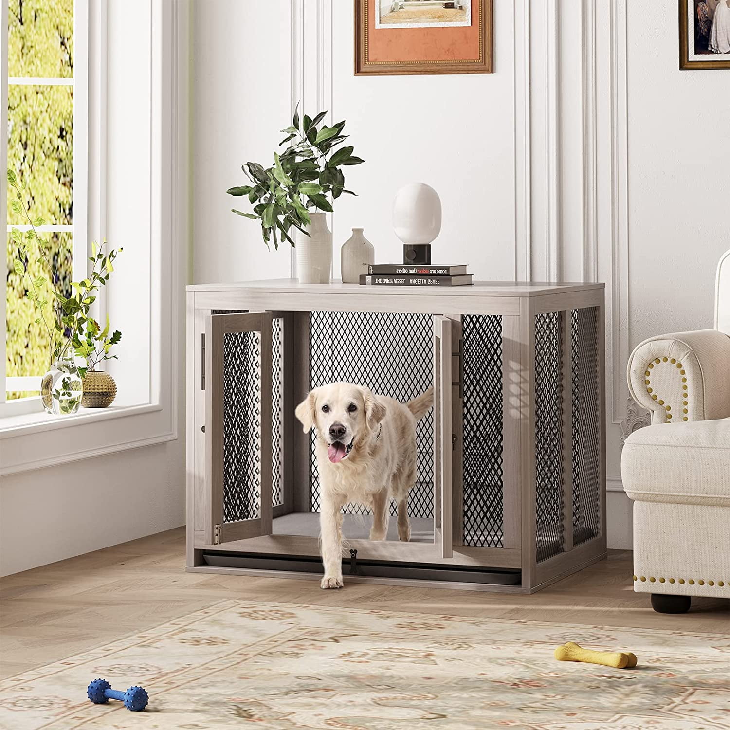 NARTRU Dog Crate Furniture, Wooden Dog Kennel Side Table for Large Dogs ...