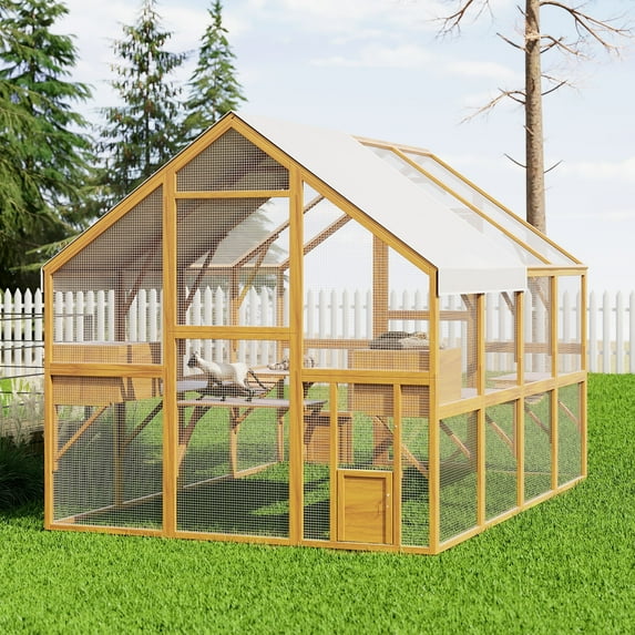 NARTRU Large Wooden Outdoor Cat House, Cat Run Enclosure Walk in Cat Catio Cage Pet Kennel Playpen with Jumping Activity Platforms